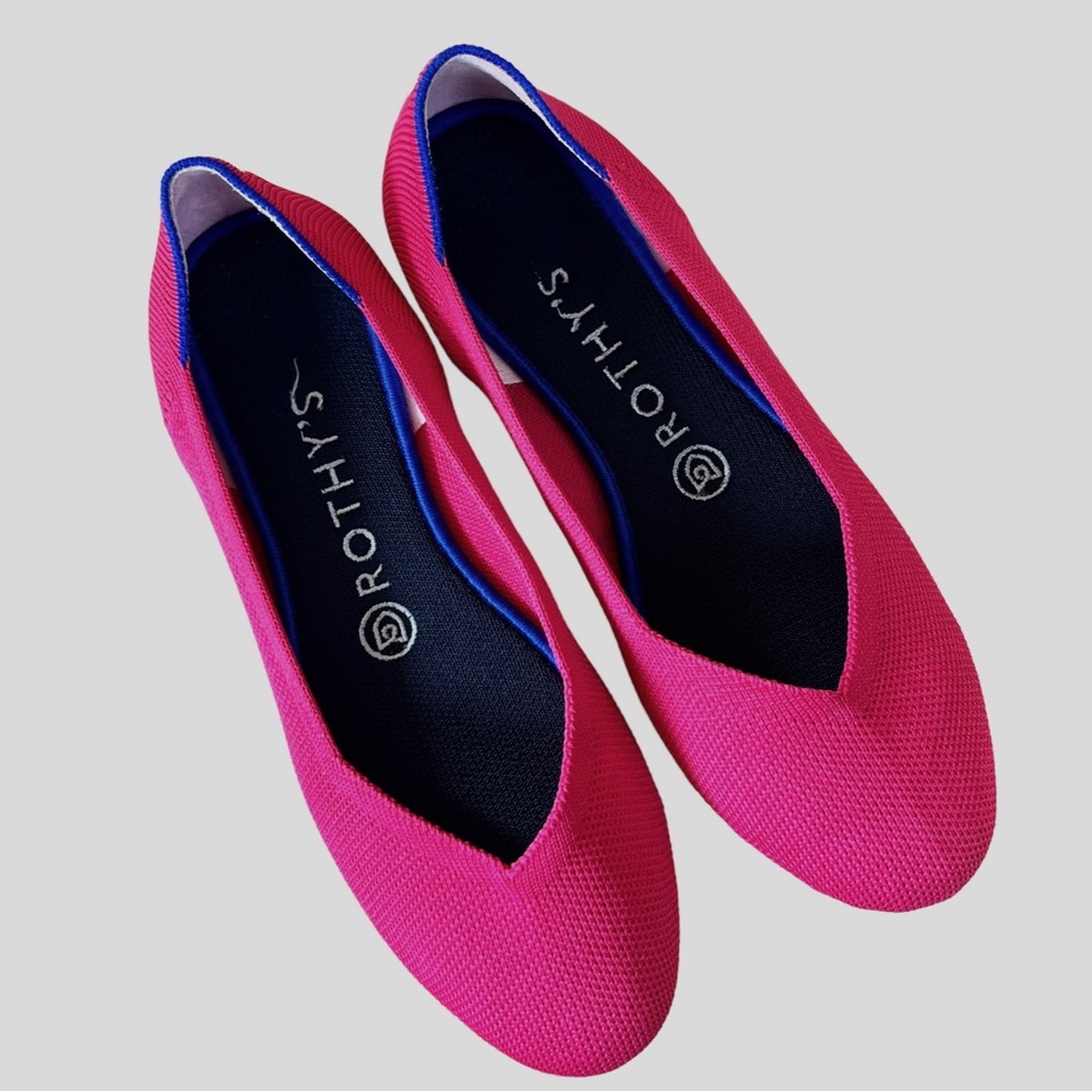 Rothy's The Flat Hot Pink Solid With Blue Halo Slip On Ballet
